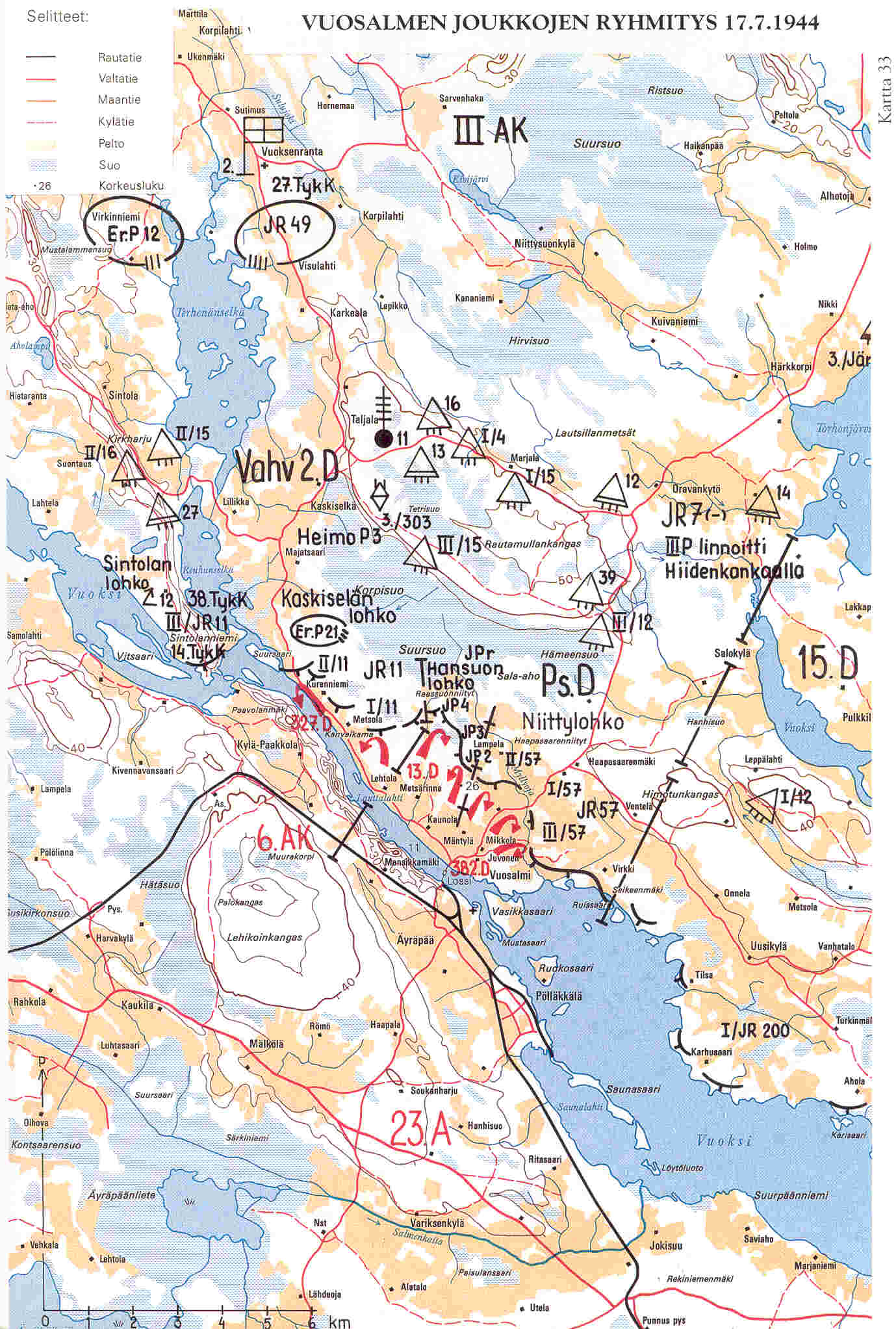 Vuosalmen joukkojen ryhmitys 17.7.1944 Vuosalmen joukkojen ryhmitys 17.7.1944