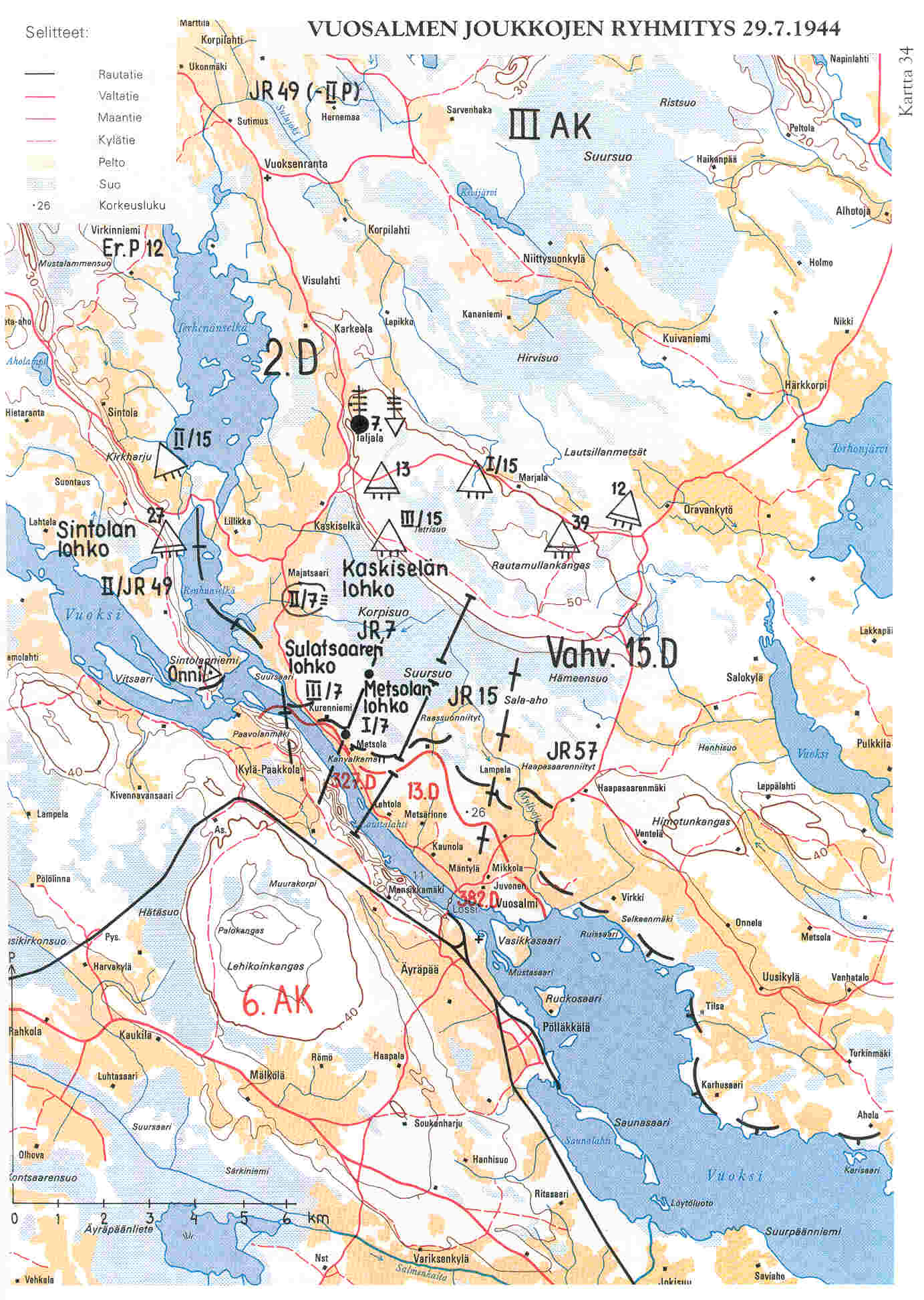 Vuosalmen joukkojen ryhmitys 29.7.1944 Vuosalmen joukkojen ryhmitys 29.7.1944