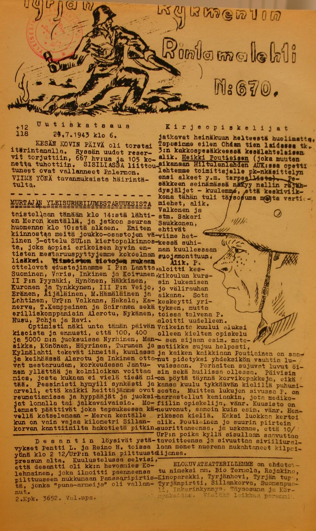 Tyrjän Lehti nro 670. Tyrjän Lehti nro 670.